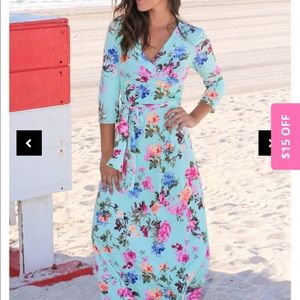 Mint floral wrap maxi dress